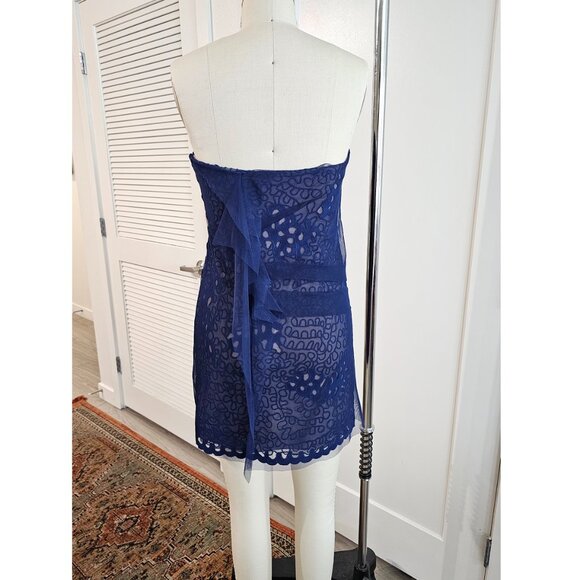 BCBGMAXAZRIA Runway Navy Strapless Dress with Embroidery in size 0 - Picture 4 of 9
